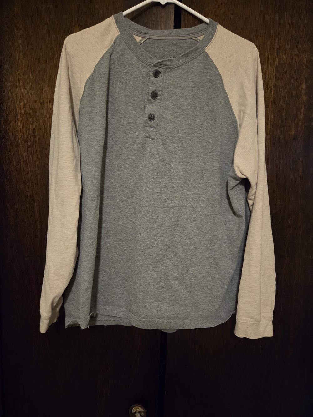 St. John's Bay Gray Body with Cream Raglan Sleeves Henley